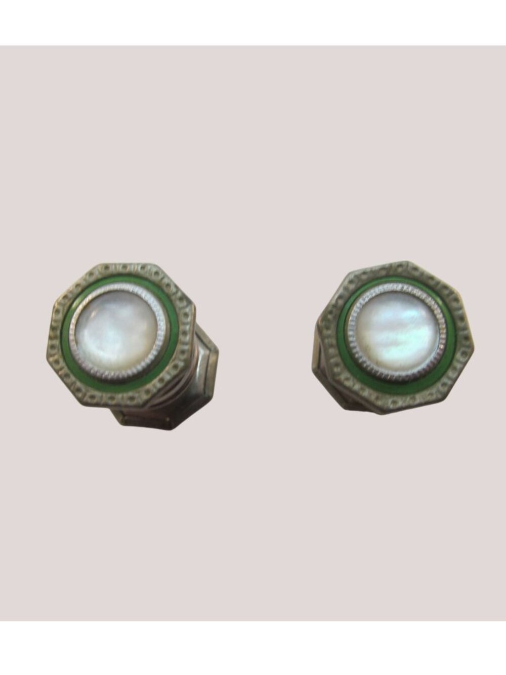 Vintage Octagonal Silver Tone Mother of Pearl Snap Link Cufflinks Double Sided